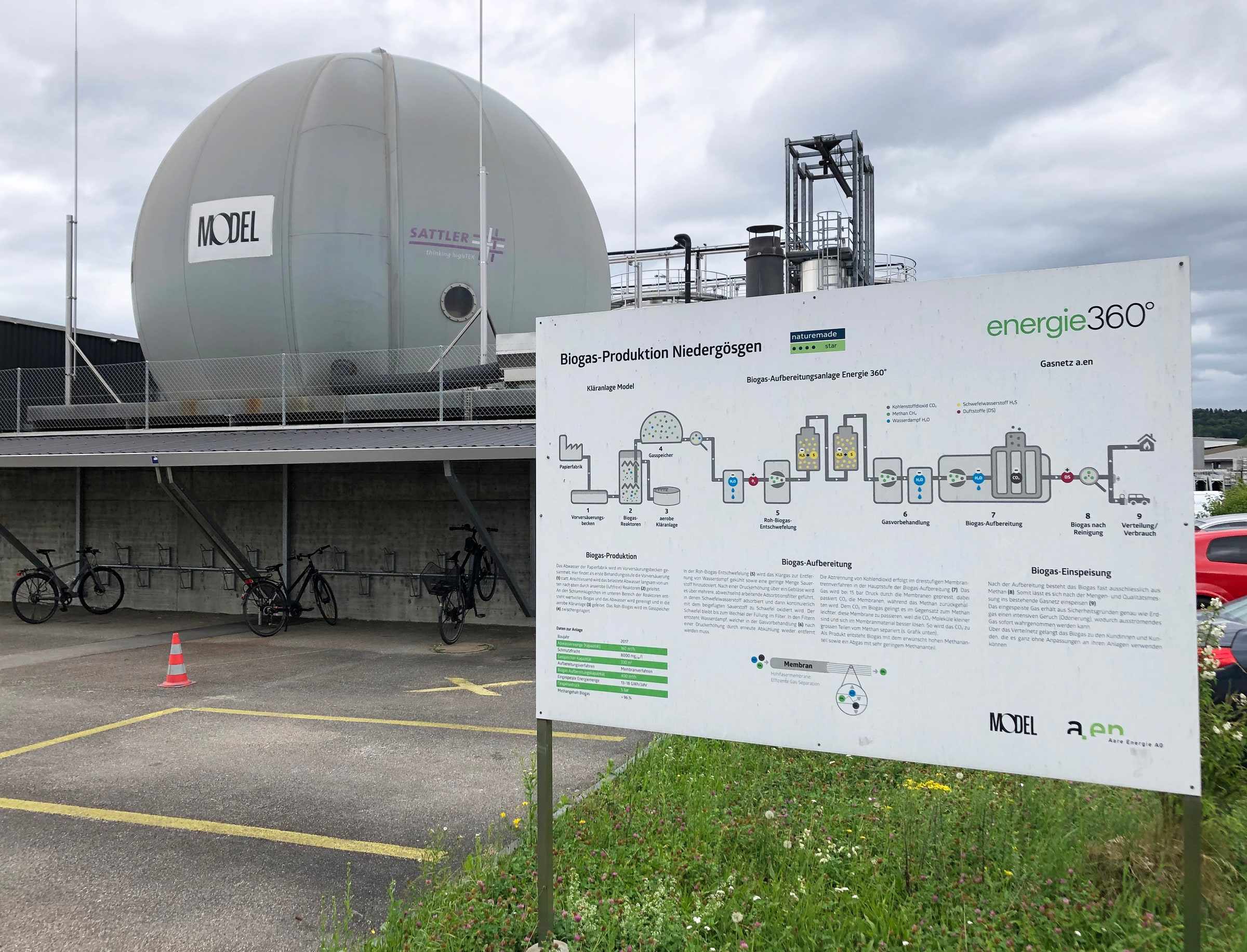 A digester and process board at the Niedergösgen biogas plant in Switzerland.