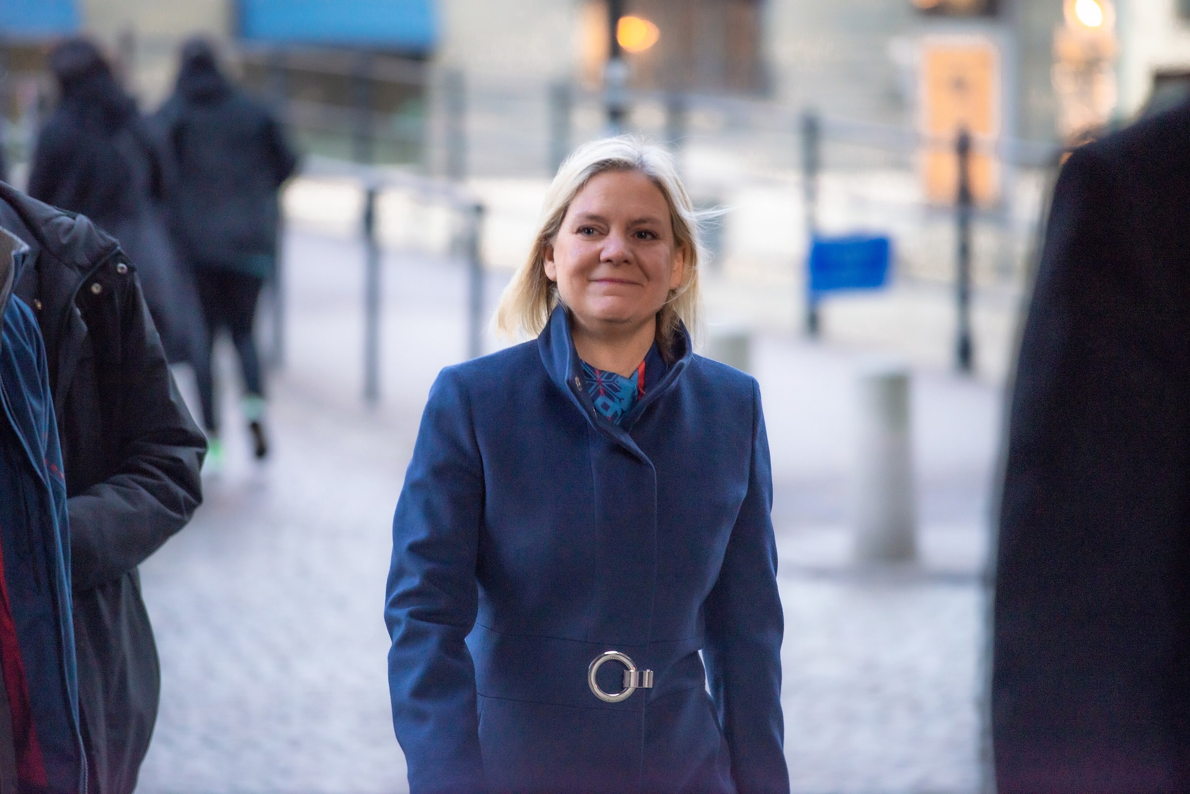 Magdalena Andersson walks toward the Riksdag on 24 November 2021.