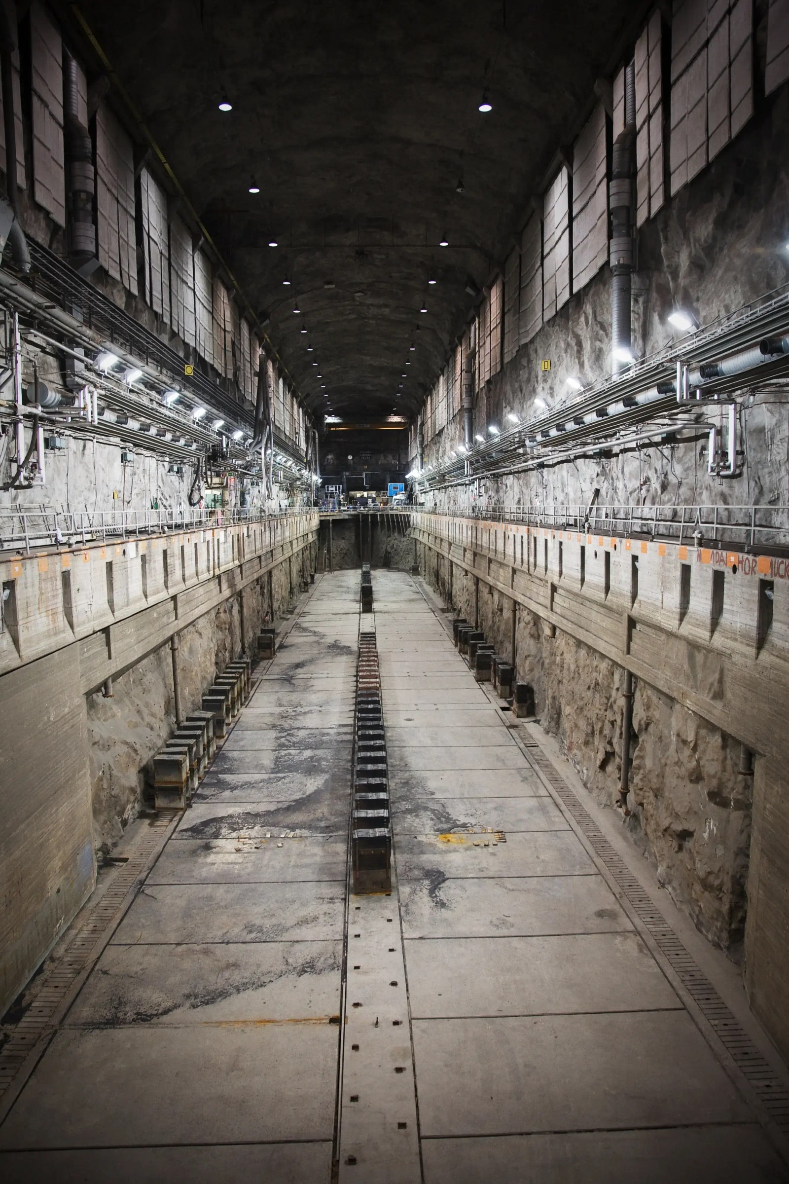 An empty underground dry dock at Muskö naval base.