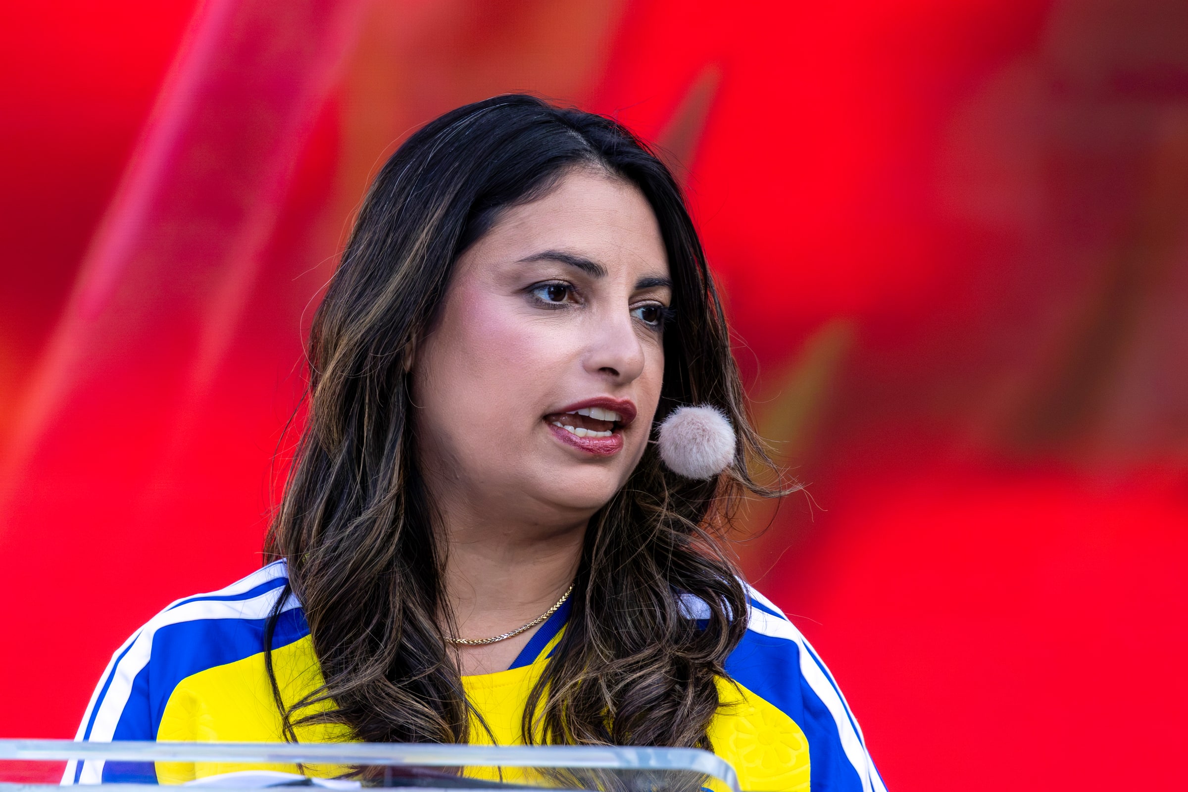 Left Party leader Nooshi Dadgostar speaks at Almedalen Week in June 2026.