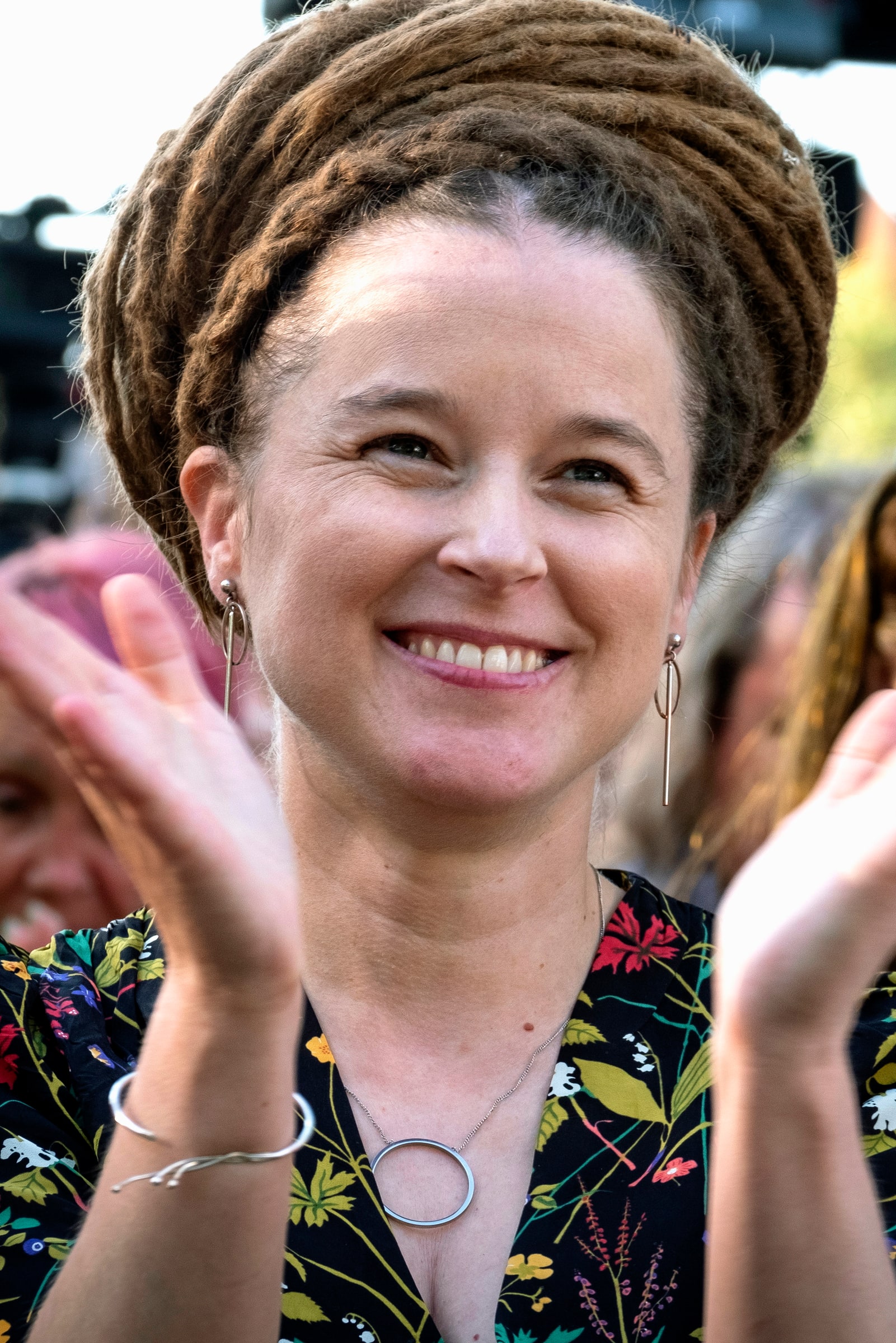 Green Party co-leader Amanda Lind applauds at the party's Almedalen event in June 2019.