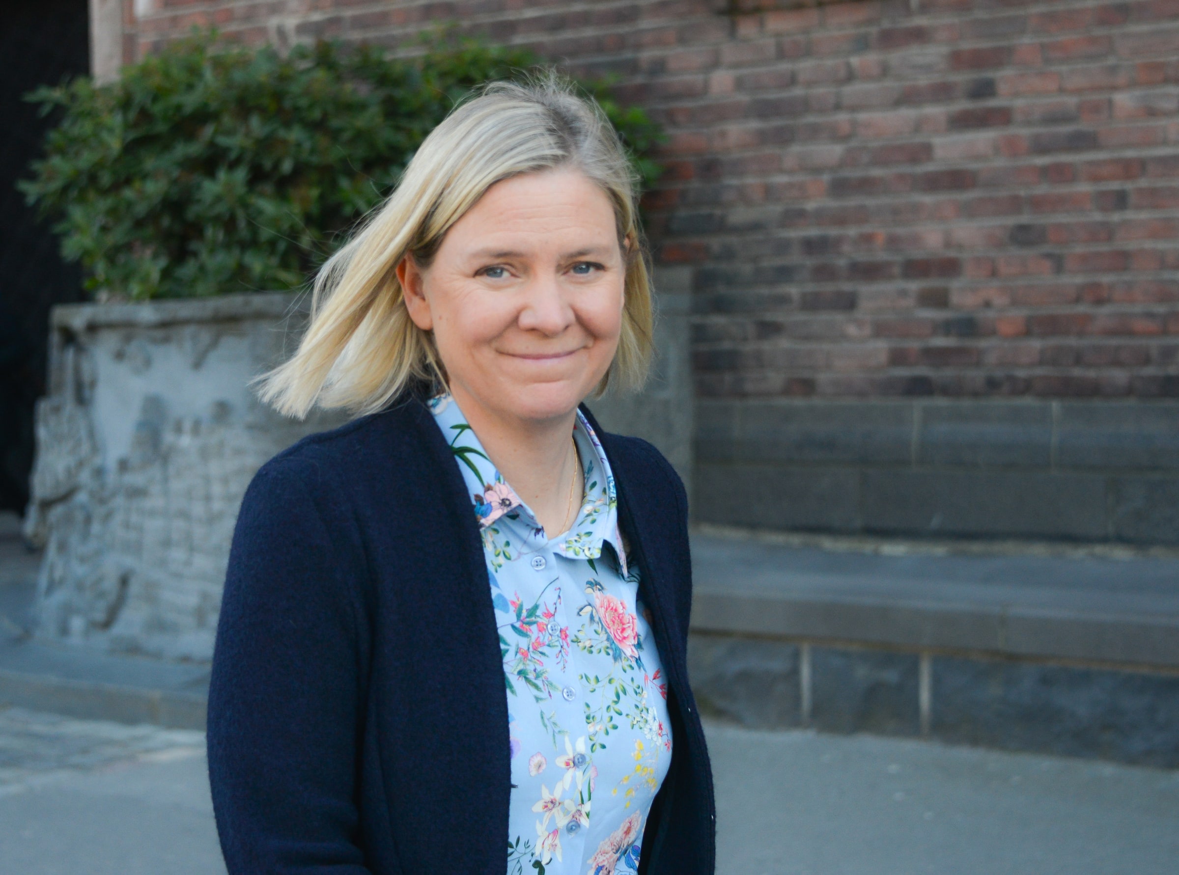 Magdalena Andersson outside Stockholm City Hall in April 2020.